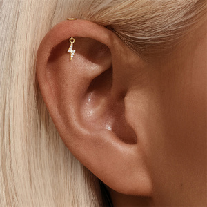 Clous de piercing en argent massif S925 de 6 mm, gouttes d'eau marquise, avec breloque éclair en zircon cubique 5A, à visser, dos plat - Product Image 6