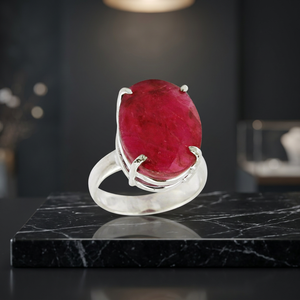 Classic High End Jewelry Minimalist Wedding Anniversary Party 925 Sterling <b>Silver</b> Ruby Red Bezel Setting Oval Cut Prong Setting - Product Image 3