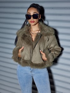 Giacca invernale 2025 in camoscio da donna con collo di pelliccia cappotto corto da donna cappotto taglie forti - Product Image 3