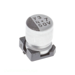 ตัวเก็บประจุแบบติดตั้งบนพื้นผิว UWR1H4R7MCL1GB 4.7 ยูเอฟ อลูมิเนียม 4.7UF 20% 50V SMD - Product Image 1