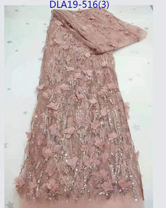 アフリカンレース生地5ヤードスパンコール刺繍フレンチレース3Dフラワー生地パーティー用 - Product Image 3