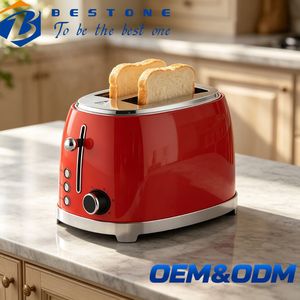 Tostadora BESTONE de 2 Rebanadas, Carcasa de Plástico Roja, Función de Apertura Automática, Temporizador Mecánico, 850W, Tostadora Eléctrica Doméstica - Product Image 1