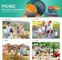 Ensemble de vaisselle de camping en plastique passe au lave-vaisselle ensemble de pique-nique réutilisable sans BPA recyclable RPET recyclé tasse bol assiette ensemble de couverts