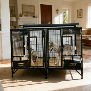 Villa de Lujo para Mascotas con Calefacción, Jaula para Exteriores con Doble Termostato Integrado en la Puerta, Construcción de Madera y Acero Inoxidable, Fácil de Limpiar, Diseño Moderno - Product Image 3