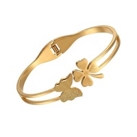 Bracelet unisexe classique en acier inoxydable plaqué or 18 carats, trèfle à quatre feuilles, zircon écologique, papillon, ne se décolore pas