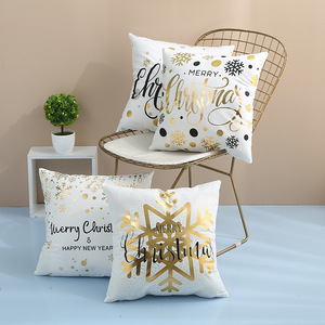 XM-803 Luxury Merry Christmas Flock Printed Soft Velvet Throw <strong>Pillow</strong> Covers with Gold <strong>Snowflakes</strong> and Zipper Closure - Product Image 1