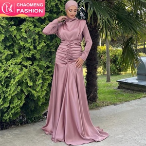 Thick Satin Fashion <b>Abaya</b> Dress with Advanced Pleated Waist and Slim Sleeve for Muslim Women 6664# - Product Image 1