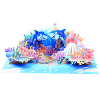 Carte Popup 3D-Art papier fait à la main sur le thème de l'océan pour l'anniversaire de Noël et la fête des pères-Cadeau de carte de voeux unique