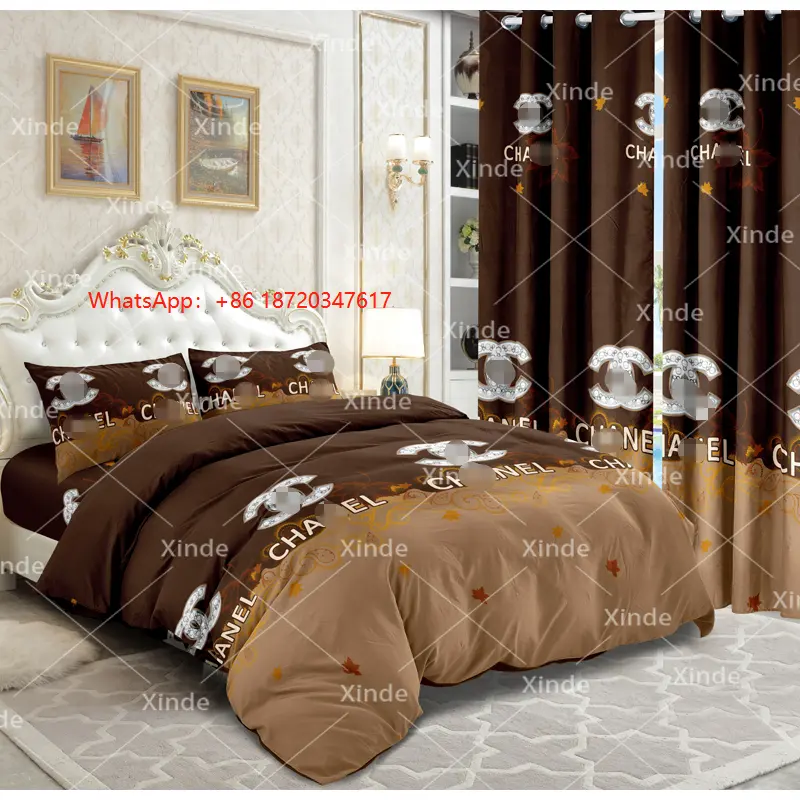 King Size 6 Stück Designer Bettlaken Set mit passenden Vorhängen versand bereit Polyester Bettwäsche Set für Schlafzimmer niedrige MOQ