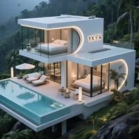 Villa mobile contemporaine à structure en acier, avec piscine panoramique en verre, idéale pour les hôtels et sites touristiques – Vente directe usine