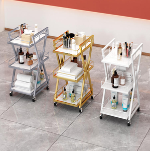 High Quality Luxury Metal <b>Frame</b> Rolling Barber Cart Waterproof Rose Gold Manicure Trolley Salon Furniture Hair Salon Kitchen - Product Image 3