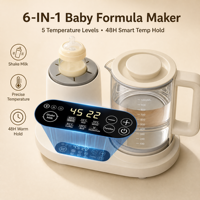 YOOHAN Agitateur de biberons intelligent 6-en-1, préparateur de formule automatique, 5 niveaux de température, maintien de température intelligent 48H, 300W, fonctionne sur batterie