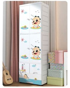 Baby Storage Drawer Cabinet Organizer Children 4-Layer Two <b>Open</b> Door Cartoon PP Injection Molded White Sustainable Durable - Product Image 2