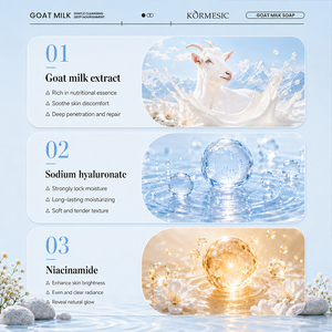 สบู่ก้อนนมแพะออร์แกนิค KORMESIC ผลิตภายใต้แบรนด์ของคุณเอง (OEM) ขนาด 60 กรัม ฟองเยอะ ทำความสะอาดอย่างอ่อนโยน บำรุงผิว ชุ่มชื้น กระจ่างใส - Product Image 4