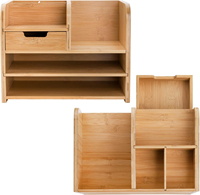 Organisateur de bureau en bambou durable, multi-niveaux, avec compartiments de rangement pour documents et papeterie, idéal pour le comptoir professionnel ou l'étude