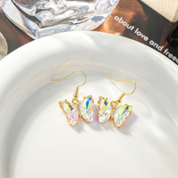 Boucles d'oreilles pendantes dégradées multicolores en cristal, style crochet délicat, plaqué or 18 carats, en verre pour femme