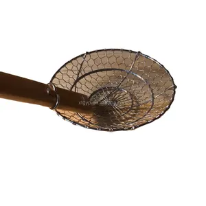 Utensílio de cozinha asiático skimmer feito à mão, aranha com alça de bambu