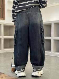 Pantalones cargo de mezclilla holgados para niños con múltiples bolsillos - Product Image 5