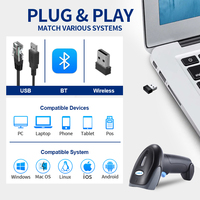 Lector de Códigos de Barras 1D 2D QR Inalámbrico y con Cable EVAWGIB, Escáner Láser de Mano para Recibos, Cajas Registradoras, Inventario y Cheques Bancarios