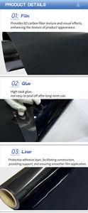 Película de <span class=keywords><strong>fibra</strong></span> de carbono 6D de alto brillo, Pegatina autoadhesiva negra para revestimiento de coche, vinilo de protección Interior antiarañazos para vehículos - Product Image 3