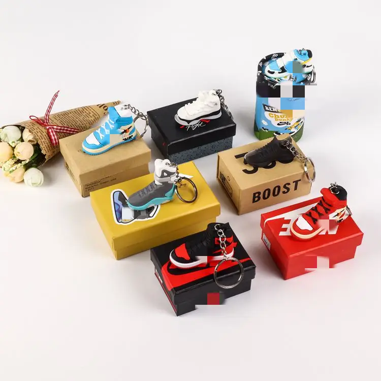 Custom Wholesale 2D 3D Mini Air Jordans Basketball Shoe Sneaker Rubber PVC Keychain Fashion Soft Silicone Sports Shoes Key chain