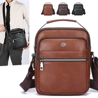 Tas Selempang Pria Fashion Anti Air Multi Saku Vertikal dengan Tali Bahu yang Dapat Disesuaikan PU Anti Maling Bisnis