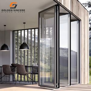 GS Hot Sales Waterproof Folding Glass Doors with Black Frame Aluminum For Outdoor Exterior Bifold Glass Folding Doors - Product Image 5
