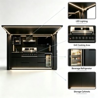 Conjunto de Ilha de Cozinha Modular em Aço Inoxidável 304 para Exterior com Pia Embutida, Armário para TV, Coifa e Refrigerador para Jardim de Vila Personalizada