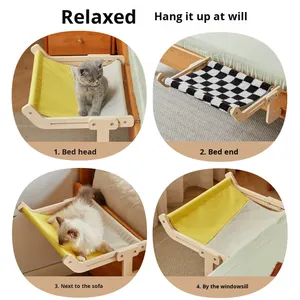 Hamac pour chat en bois, lit et nid suspendu pour le rebord <span class=keywords><strong>de</strong></span> fenêtre et le balcon - Motif à carreaux, toutes saisons, <span class=keywords><strong>bain</strong></span> <span class=keywords><strong>de</strong></span> <span class=keywords><strong>soleil</strong></span> - Product Image 4