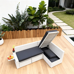 Canapé d'extérieur multifonctionnel en rotin avec compartiment de rangement <span class=keywords><strong>et</strong></span> plateau latéral comprenant des coussins pour le patio <span class=keywords><strong>et</strong></span> le jardin Design pratique - Product Image 2