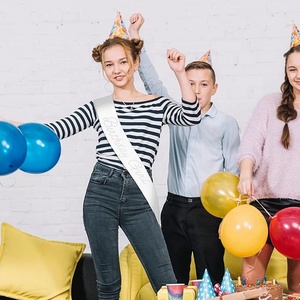 Écharpe d'anniversaire élégante pour fille, <span class=keywords><strong>en</strong></span> satin blanc, avec décorations de strass scintillants, pour filles ou femmes, anniversaire disco - Product Image 5