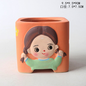 Maceta de cerámica con diseño de dibujos animados para plantas, maceta de cerámica verde pintada <span class=keywords><strong>a</strong></span> <span class=keywords><strong>mano</strong></span> con flores suculentas, 2023 - Product Image 3