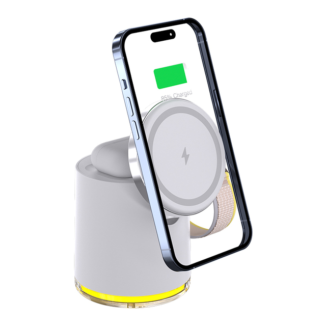 High Quality 15W 4-in-1 Qi2 Magnetic Wireless Charger Station Foldable Lamp for Smart Phone Smart Watch for AirPods Other