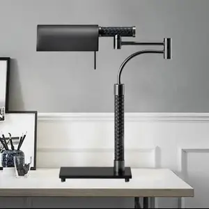 Simple Black Metal Standing Table Lamps Leather Acrylic Led Office Study Room Decorative Reading Desk Table Light