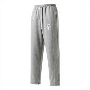 <b>Men's</b> Heavyweight Fleece Stretch Baggy Track Pants Elastic Waist Drawstring Closure <b>White</b> Piping Custom Embroidery Logo 100% - Product Image 3
