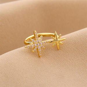 Bague à huit étoiles de corée du sud pour femmes, mode Ins, petit Design, anneau à doigt ouvert, personnalité, bague de caractère de riz - Product Image 2