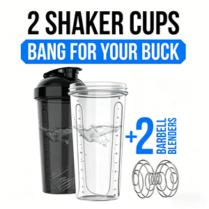 Paquete de 2 Botellas Mezcladoras de Proteínas de 28 oz a Prueba de Fugas con 2 Batidores de Alambre |   Negro/Transparente para Mezclas y Batidos de Proteínas - Product Image 5