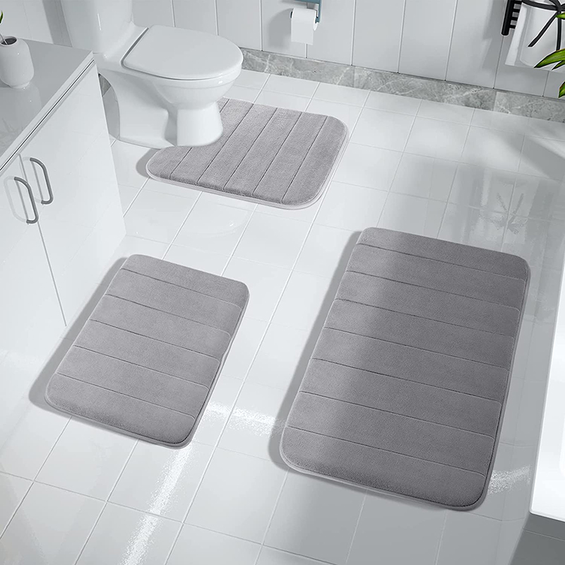 Bathroom Mats 3 Piece Rugs Set Memory Foam Rug Bath Non Slip Carpet U Shape Ultra Soft Plush Toilet Mat