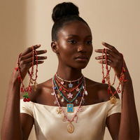 Kalung rantai warna-warni imitasi bintang laut berlapis emas DIY, gaya pantai, hiasan bunga dan hati, lucu, untuk hadiah ulang tahun