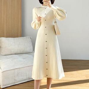 <span class=keywords><strong>M</strong></span>-2XL秋季半高领针织连衣裙韩版修身中长灯笼袖打底羊毛连衣裙 - Product Image 1