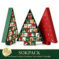 Calendrier de l'Avent personnalisé en forme de sapin de Noël en matériaux recyclés, 24 jours, couvercle rabattable, boîte cadeau rigide, compte à rebours des friandises de Noël
