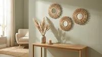 Cadeaux d'entreprise : Miroir mural artisanal bohème en fibres naturelles, décoration murale en fibres naturelles pour salon, chambre et studio de boutique