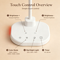 Nueva Lámpara LED Táctil de Oficina Portátil con 5 Colores de Temperatura, Lámpara de Escritorio Regulable con Cargador USB, Luz de Lectura
