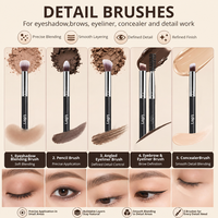 Ensemble de 10 pinceaux de maquillage avec étui, comprenant 10 pinceaux et 2 éponges, pinceaux plats et éventail pour le maquillage du visage et des yeux