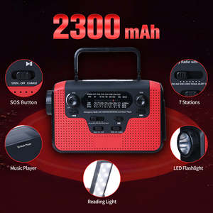Radio d'urgence à 3 modes de charge (manivelle/solaire/USB), 2300 mAh, lampe de poche SOS, radio AM/FM/SW pour la survie, le camping, la randonnée - Product Image 3