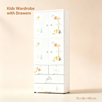 Armoire en plastique pour enfants avec barre de suspension et plusieurs tiroirs pour ranger les vêtements de bébé
