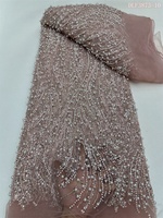 Tissu en Tulle Perlé de Haute Qualité avec Paillettes et Perles de Différentes Tailles, Design Brillant, Tissu en Dentelle Fait Main