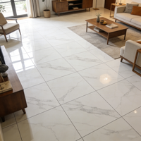 Carreaux de porcelaine polis et émaillés avec texture marbre, offrant des carreaux de sol de qualité supérieure, une décoration élégante pour les espaces intérieurs.