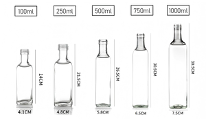 100Ml 250Ml 500Ml 750Ml Heldere Vierkante Lege Olijfolie Glazen Fles Voor Keukensaus Azijn Met Deksel - Product Image 4