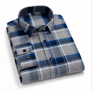 <span class=keywords><strong>Chemise</strong></span> slim en flanelle à carreaux décontractée à manches longues en coton pour hommes - Product Image 5